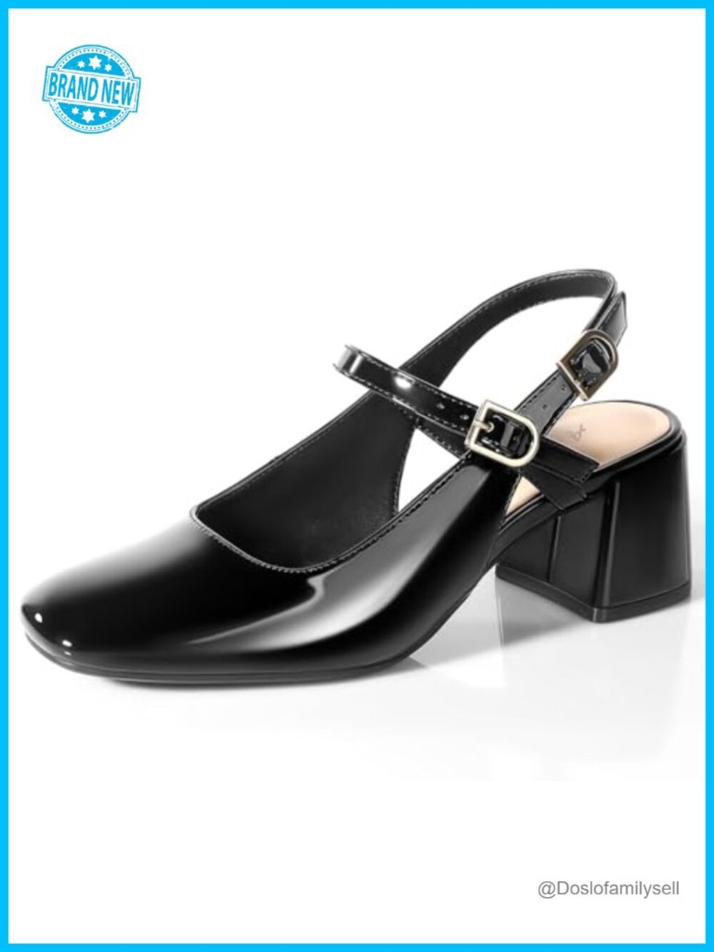 Women's Mary Jane Heels Slingback Chunky Low Square Toe Dress Pumps